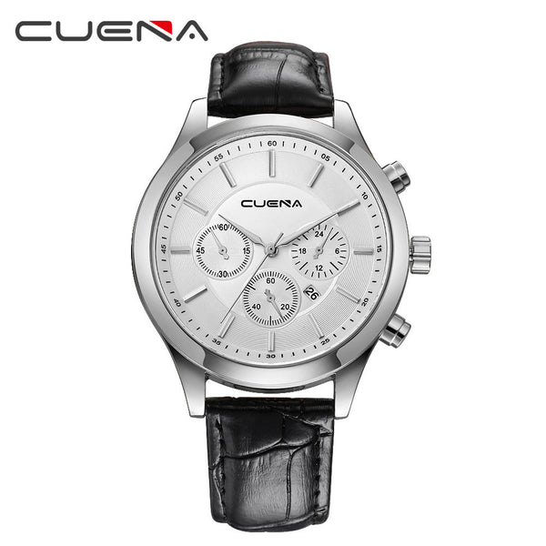 CUENA Men Casual Checkers Faux Leather Quartz Analog Wrist Watch With Calendar