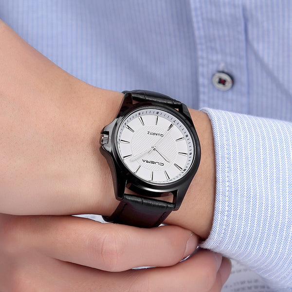 Fashion Men Casual Checkers Faux Leather Quartz Analog Wrist Watch