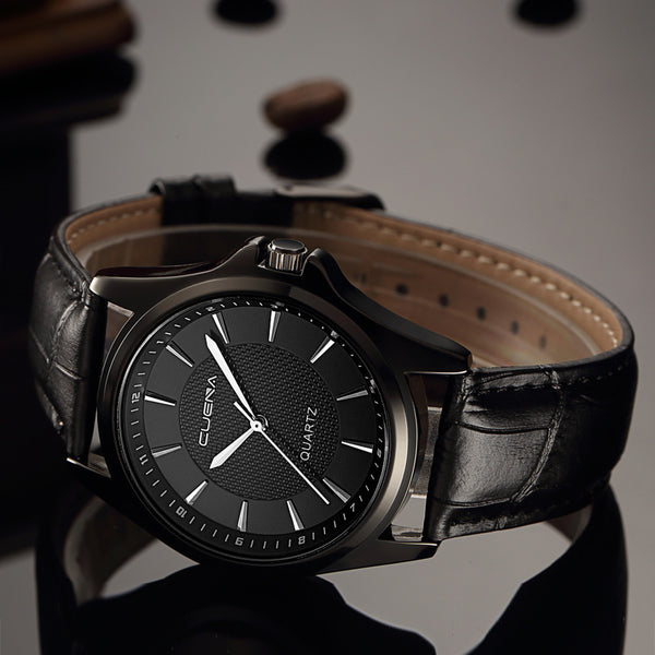 Fashion Men Casual Checkers Faux Leather Quartz Analog Wrist Watch