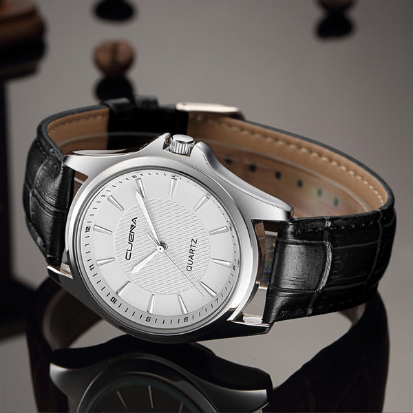 Fashion Men Casual Checkers Faux Leather Quartz Analog Wrist Watch