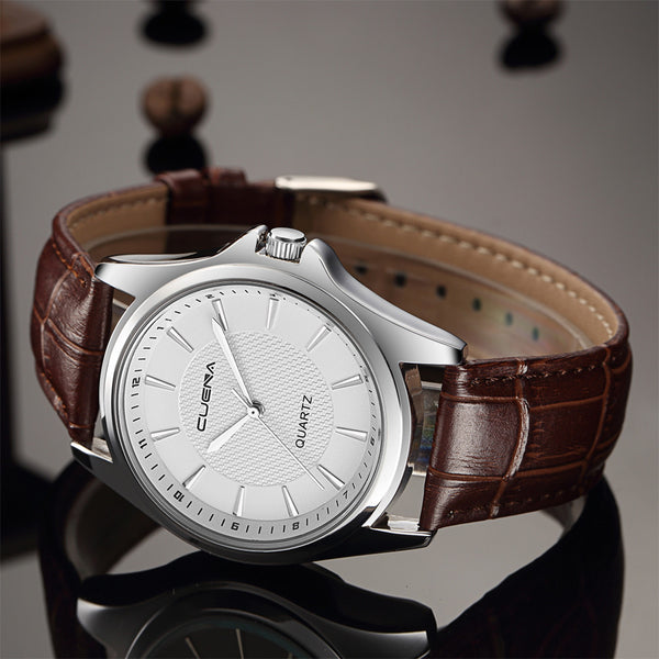 Fashion Men Casual Checkers Faux Leather Quartz Analog Wrist Watch