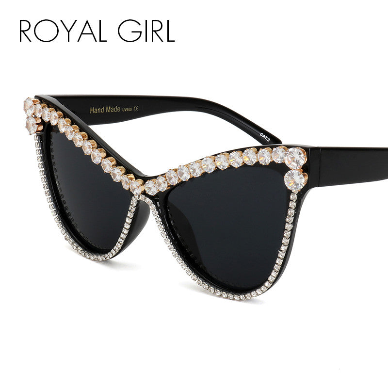 ROYAL GIRL 2017 New Women Luxury Brand Design Crystal Sunglasses Retro Oversize