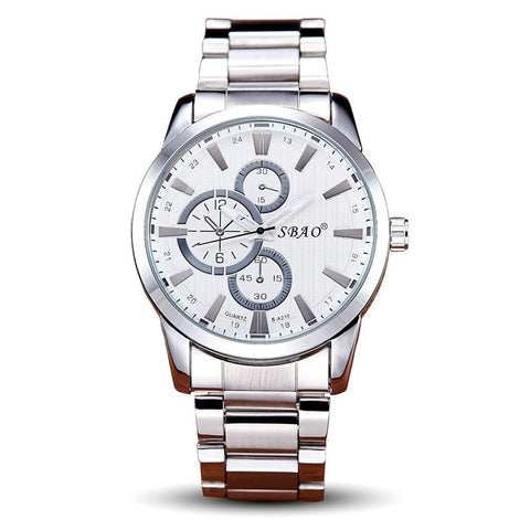 Men's Circular Dial 3 Movement Stainless Steel Strap Quartz Wrist Watch Time
