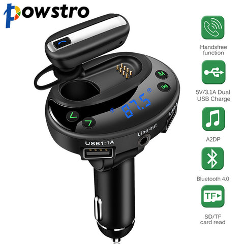 Powstro 5V 3.1A Car Charger DC 12-24V 2 USB charger with Car MP3 player Bluetooth