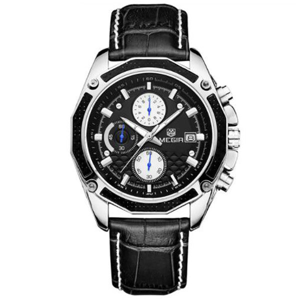 Men Watches Fashion Genuine Leather Chronograph Watch Clock for Gentle Men