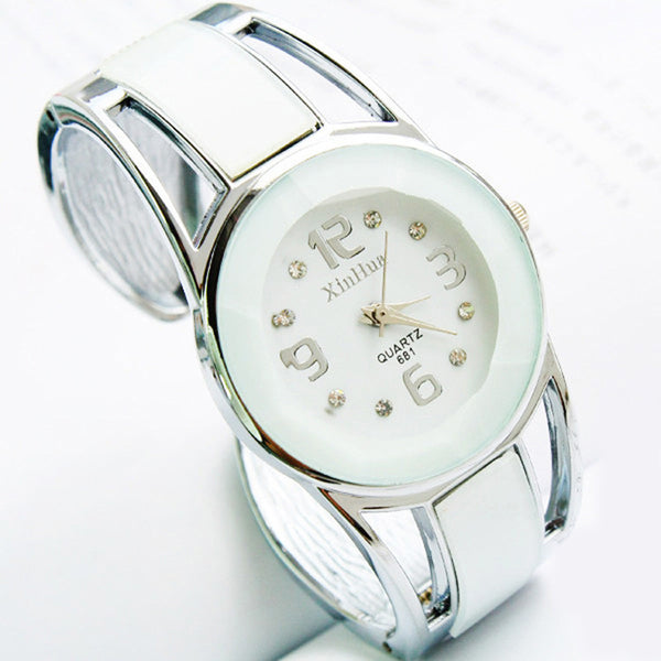 Womens Alloy Band Quartz Analog Round Dress Bracelet Wrist Watch Gift