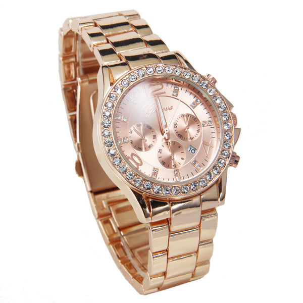 Geneva Date Quartz Wrist Watch Female Luxury Crystal Lady Ladies Watch