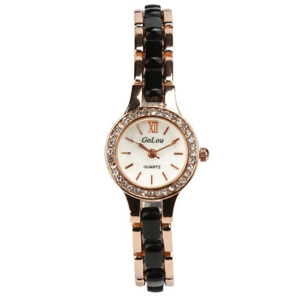 Women Metal Ceramic Bracelet Rhinestone Dial Quartz Analog Wrist Watch