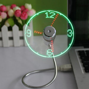 USB Mini Flexible Time LED Clock Fan With LED Light Cool Gadget