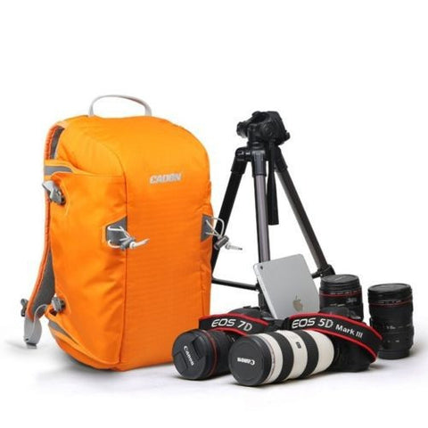 Caden E5 Orange Camera DSLR Tripod Photo SLR Shoulders Leisure Bag & Rain Cover Bag