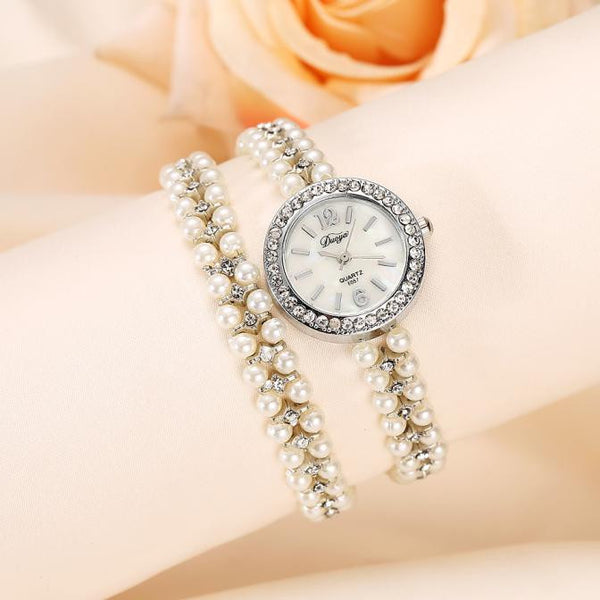 Quartz Watch Women Gold Pearl Jewelry Steel Bracelet Wristwatch Crystal Casual