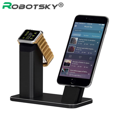 Robotsky Stand Charger For Apple iWatch For iPhone 7 6 6s 5 5s 2 in 1 Phone Holder