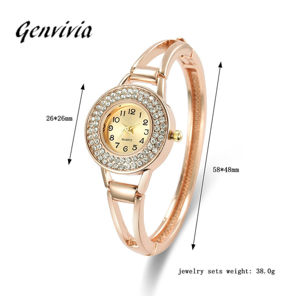 Vintage Quartz Watch Women Rhinestone Crystal Hollow Bracelet