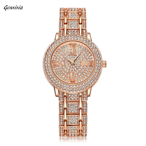 Women Watch Gold Rhinestone Crystal Analog Quartz Wristwatch Lady Dress Luxury Analog Quartz