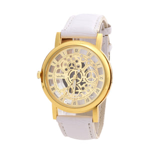 Luxury Stainless Steel Leather Wrist Watch Hollow Design Watch  Quartz Wrist Watch