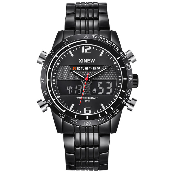 Fashion Full Steel Men's Quartz Hour Clock Analog LED Watch Sports Military