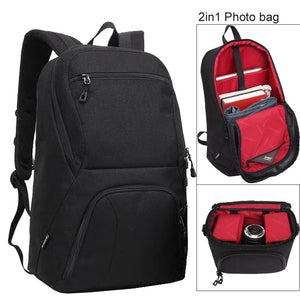 Black Large Capacity 2 in 1 Photo Camera Shoulders Padded Travel Waterproof Backpack