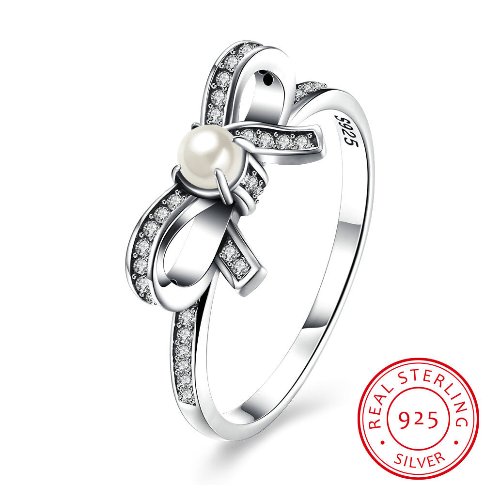 925 sterling silver Pandora butterfly studded pearl ring