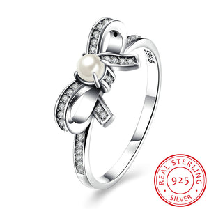 925 sterling silver Pandora butterfly studded pearl ring