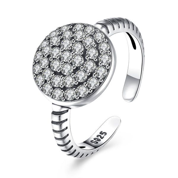 925 Silver Open Ring Round Diamond Ring for Women