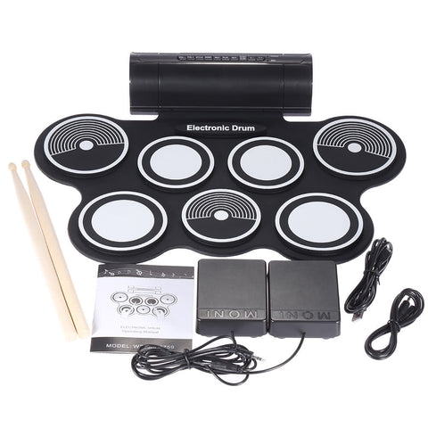 Portable Foldable Silicone Electronic Drum Pad Kit Digital USB MIDI Roll-up